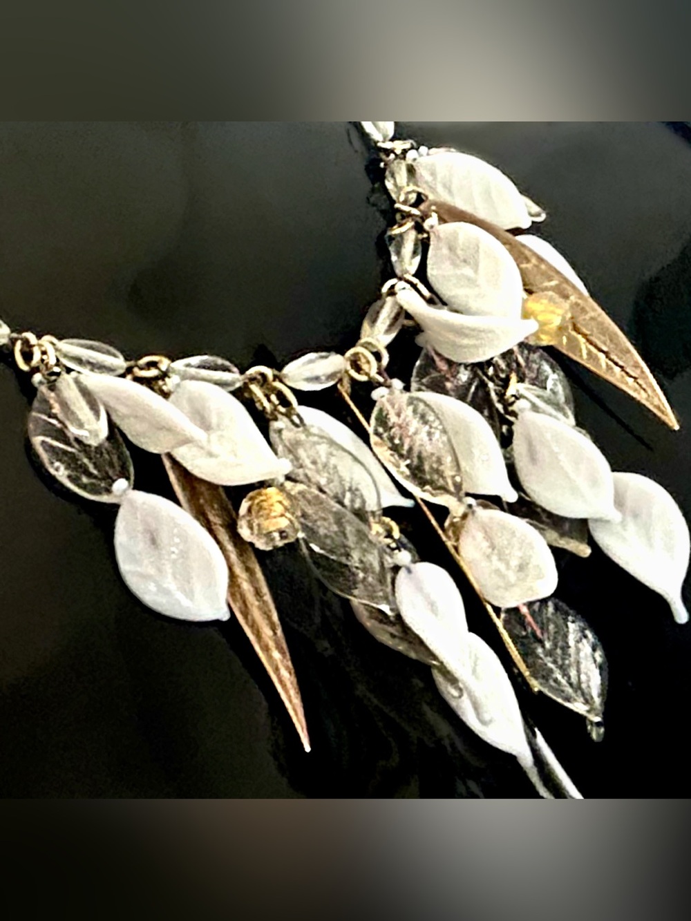 Attractive White & Gold Leaf Drop Necklace